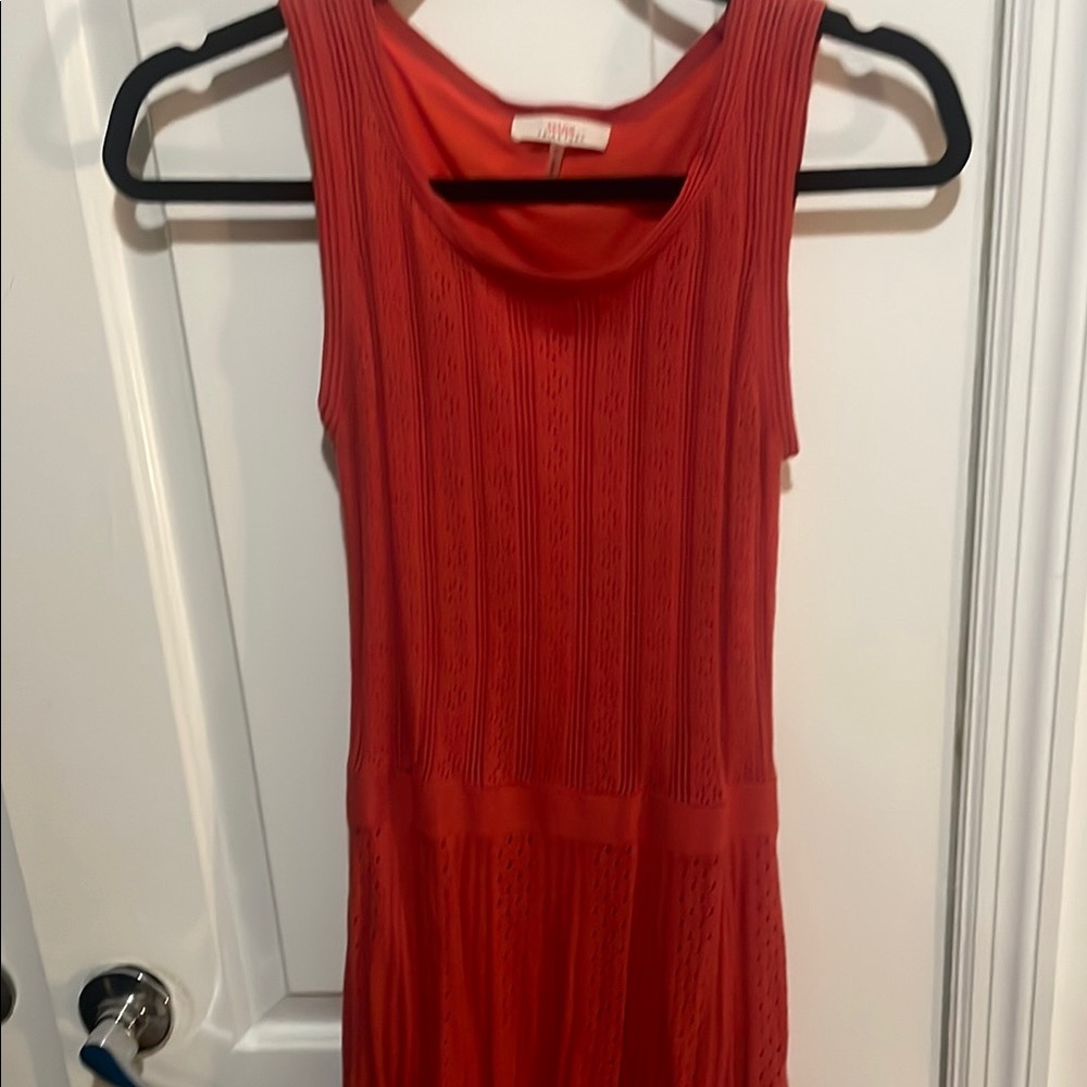 Trina Turk Red Ribbed Sundress Scoop Neck Mini
